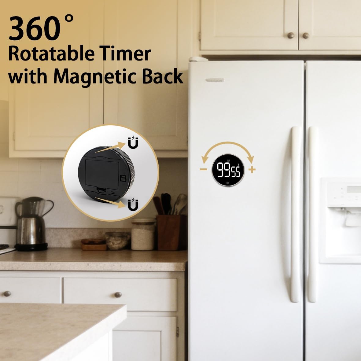 Sportsvoutdoors Rotating Digital Kitchen Timer, Large Display Screen Timer with Count-Up & Countdown, Magnetic Cooking Timer for Home, Classroom, Kitchen, Office, Gym