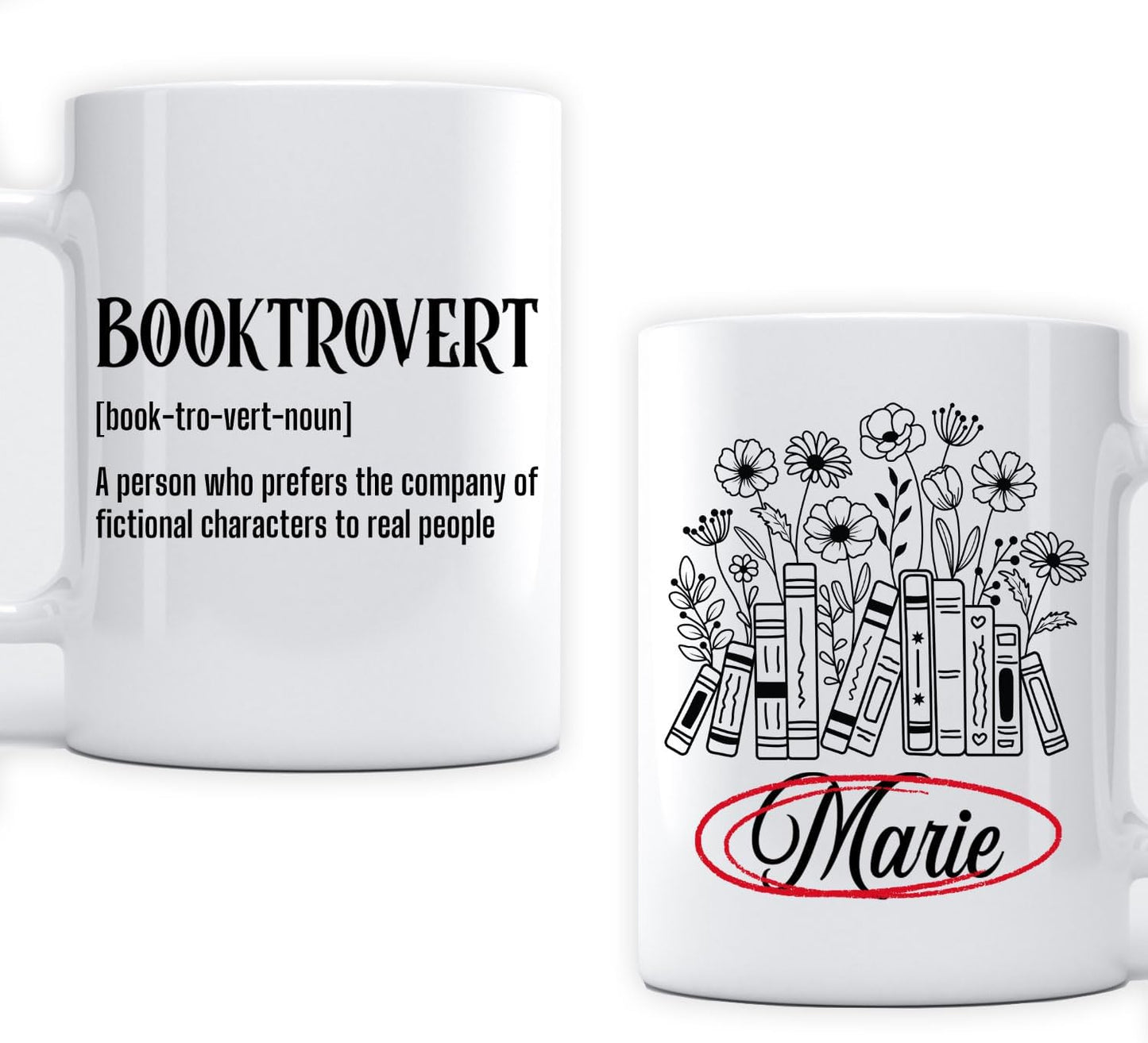 Booktrovert Noun Definition Ceramic Mug Custom Personalized Name 11 oz 15 oz Gift Idea for Book Reading Lovers Introvert Reader