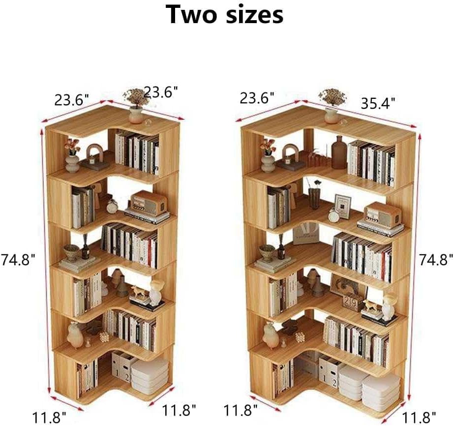 Modern Solid Wood Corner Bookshelf - Six-Layer Open Back Bookcase for Living Room Storage, Versatile Shelves for Books, Decor & Organizing, Space-Saving Design