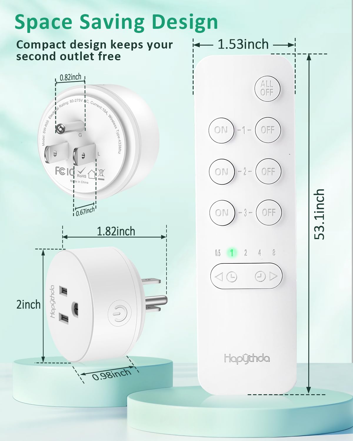 Remote Control Outlet Plug with Countdown Function, 15A/1500W, 500 Feet RF Range Wireless Light Switch, No Wiring Needed Remote Outlet for Small Electrical Appliance,3 Outlets & 1 Remote