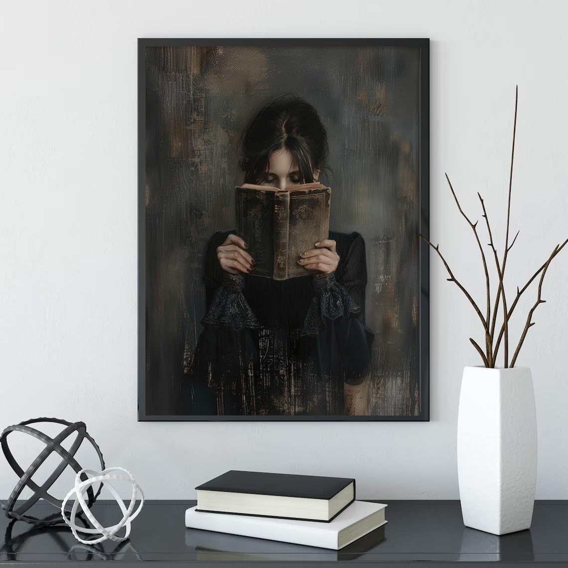 DYHOLILAND Retro Dark Wall Art-Dark Fantasy-Art Canvas Print Picture For Home Living Bedroom Office Decor-Victorian Woman Reading Bookish Poster For Dark Aesthetics Lover Decor