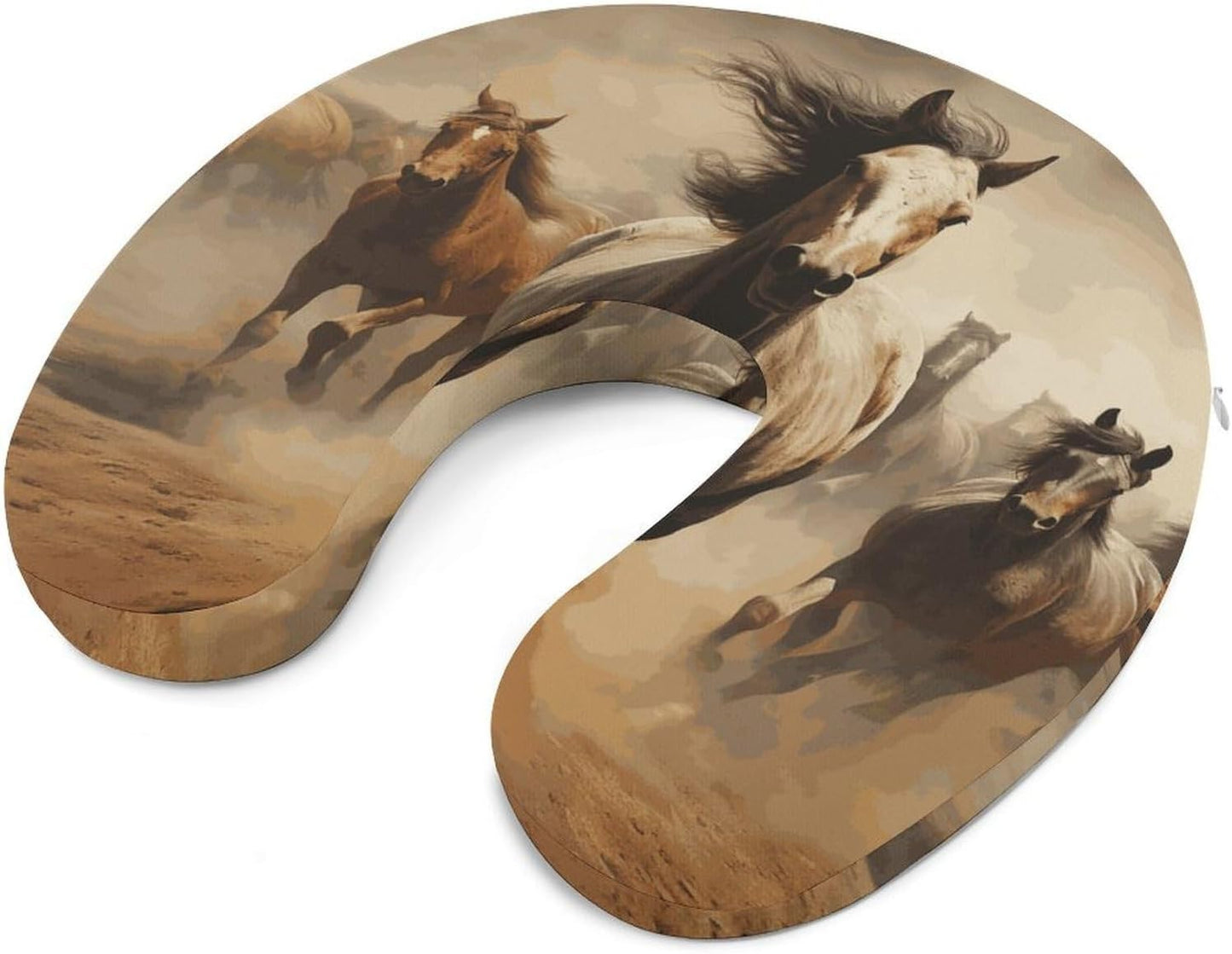 Many Horses Neck Pillow Memory Foam U Shaped Pillows Portable Pillows for Shoulder Travel Head Support Pillow with Concealed Zipper for Airplane Car Home Office