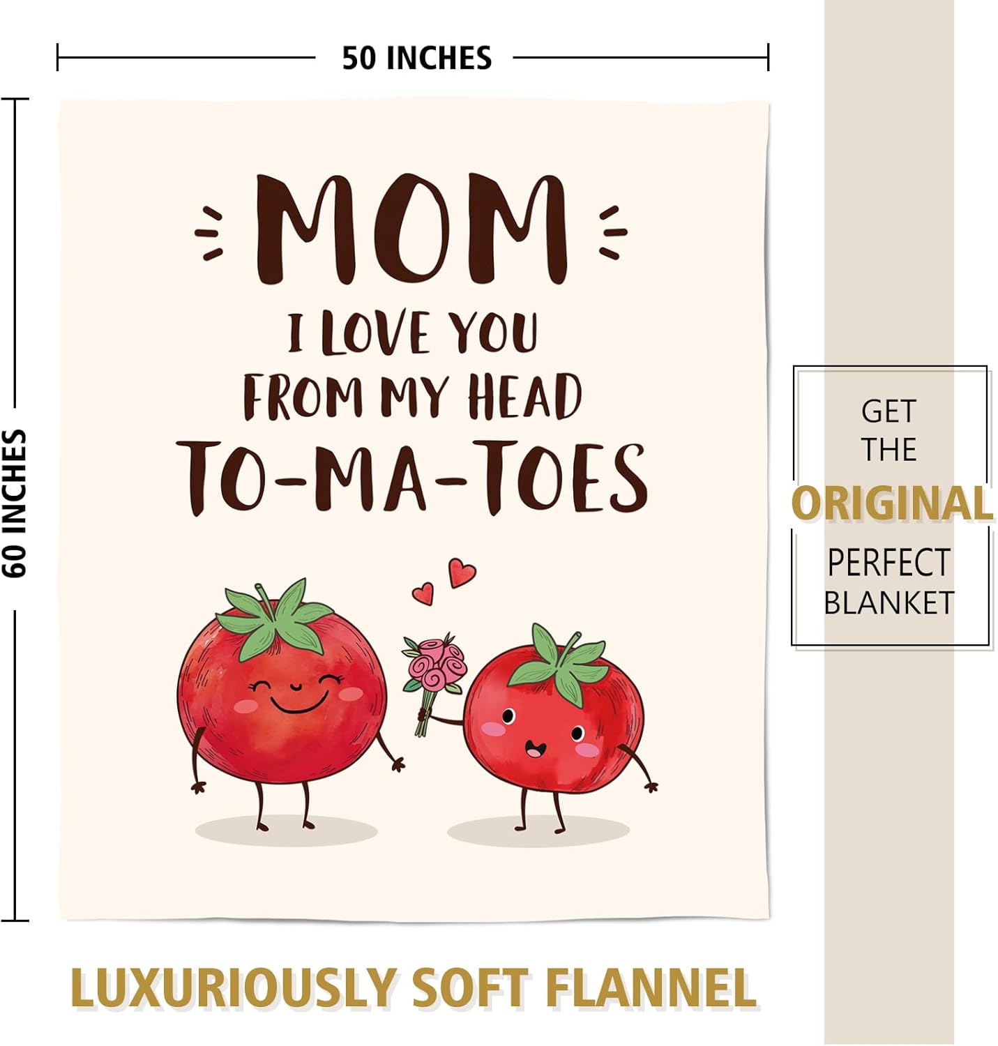 Gifts for Mom Mothers Day, Unique Mom Birthday Gifts, Valentines Day Christmas to-Ma-Toes Blanket for Mother from Daughter Son, Soft Cozy Flannel Throw Blanket 60" X 50"