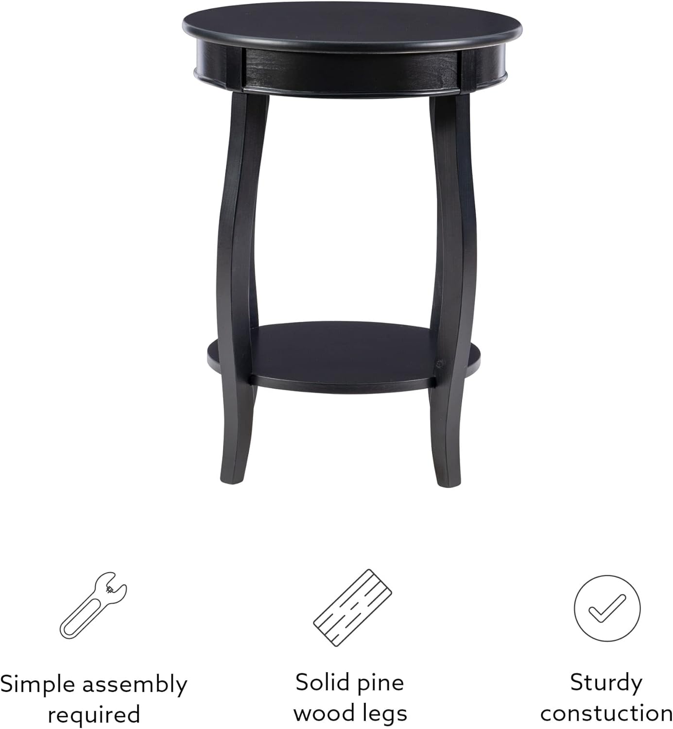 Powell Furniture Round Table with Shelf, Black