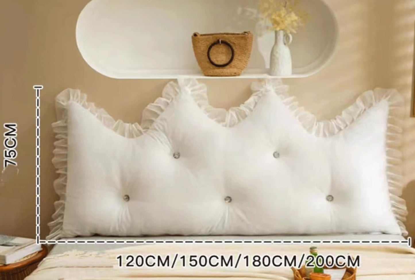 Reading Wedge Pillow,Crystal Velvet Headboard Cushion Large Backrest,Full Bed Rest Support Bolster Daybed Bunk Bed Dorm Cushion with Removable Cover(Size:70"/180cm,Color:White)