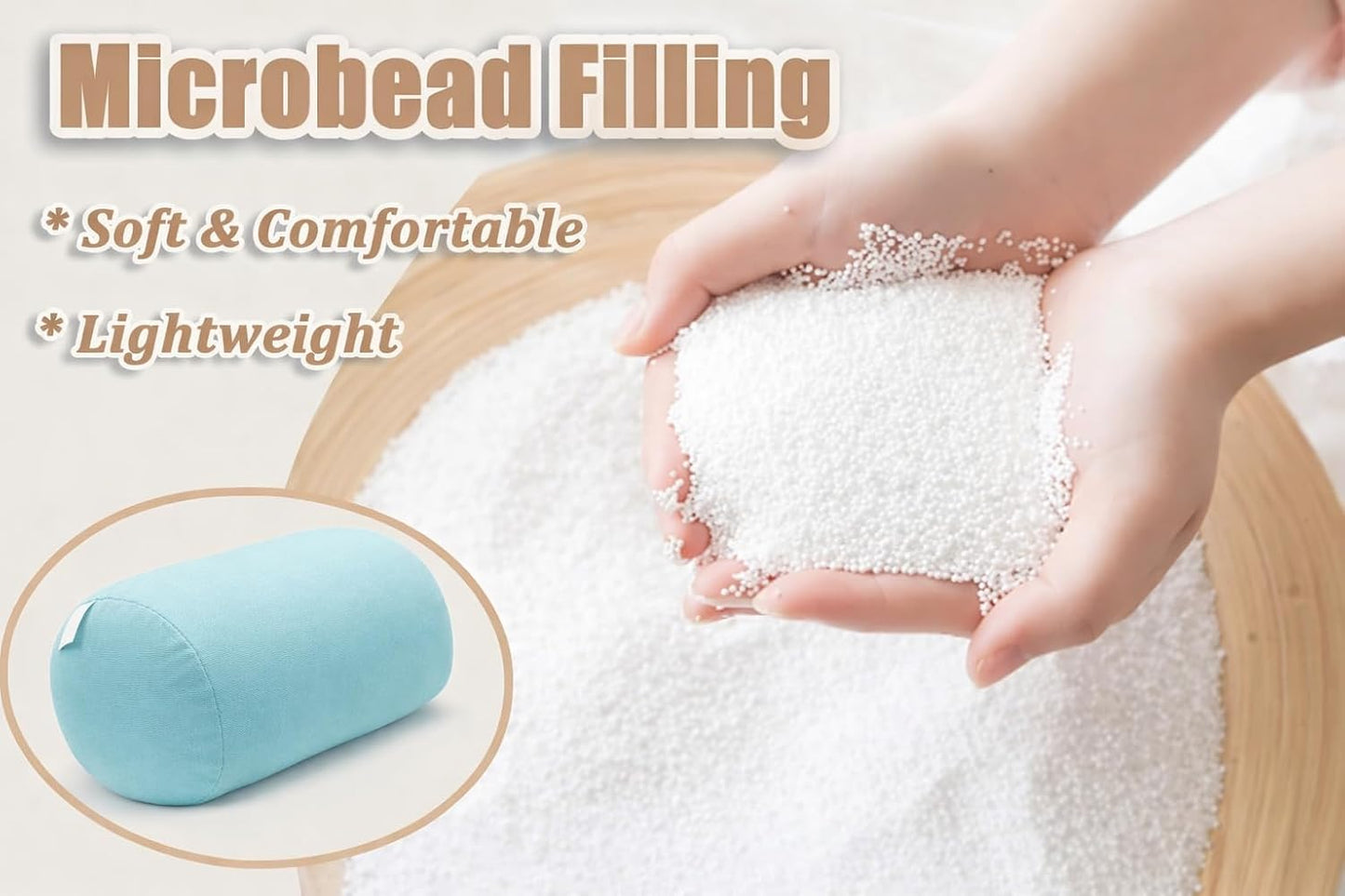 Microbead Roll Bolster Travel Neck Support Pillow and Post-Surgery Therapy Pillow (Light Blue)