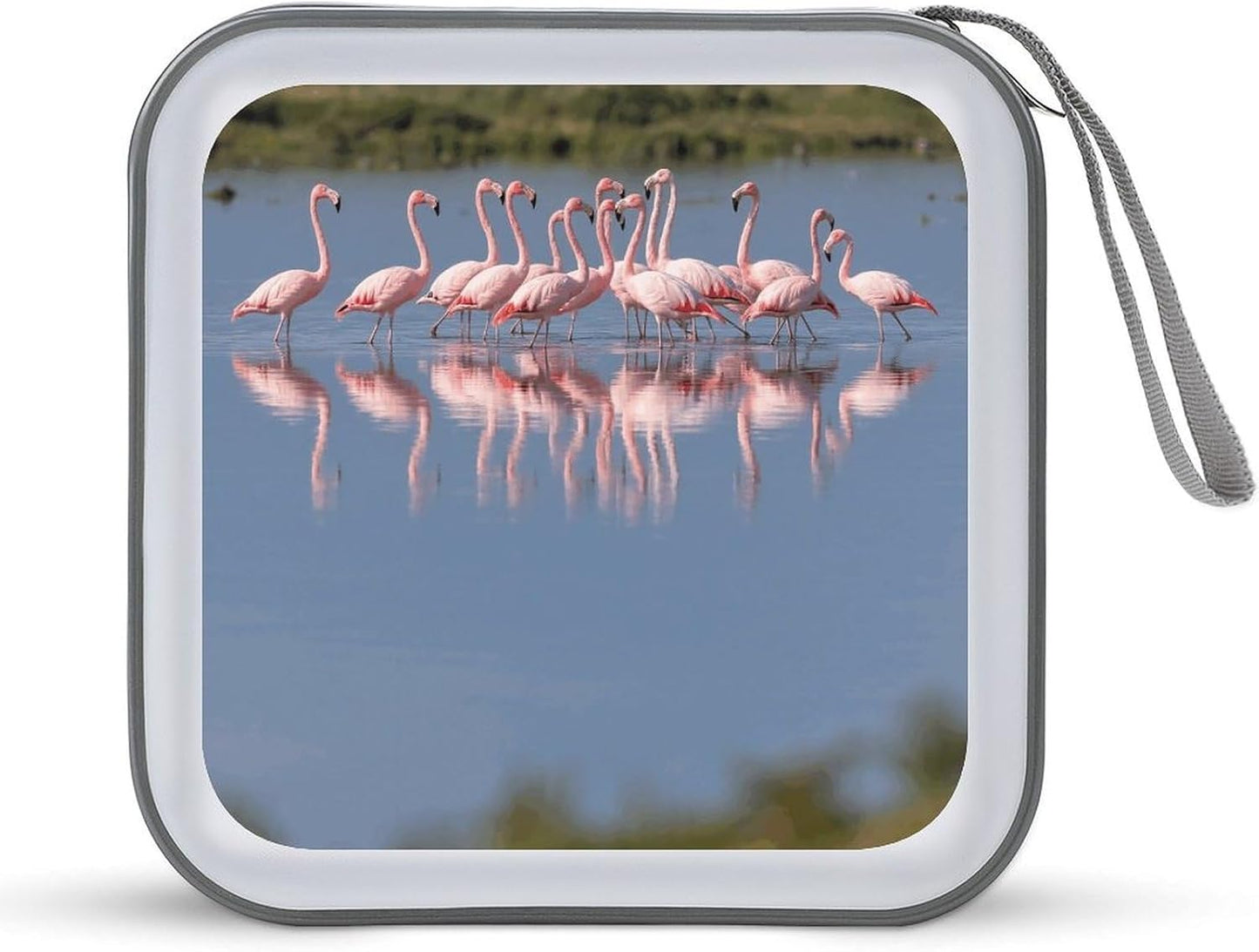 A Flock of Flamingos CD Case Portable Zipper CD Case 40 Capacity Hard Plastic DVD Cases Holder Large Storage Disc Wallet Bag for Car Home Travel DVD Collection Bag