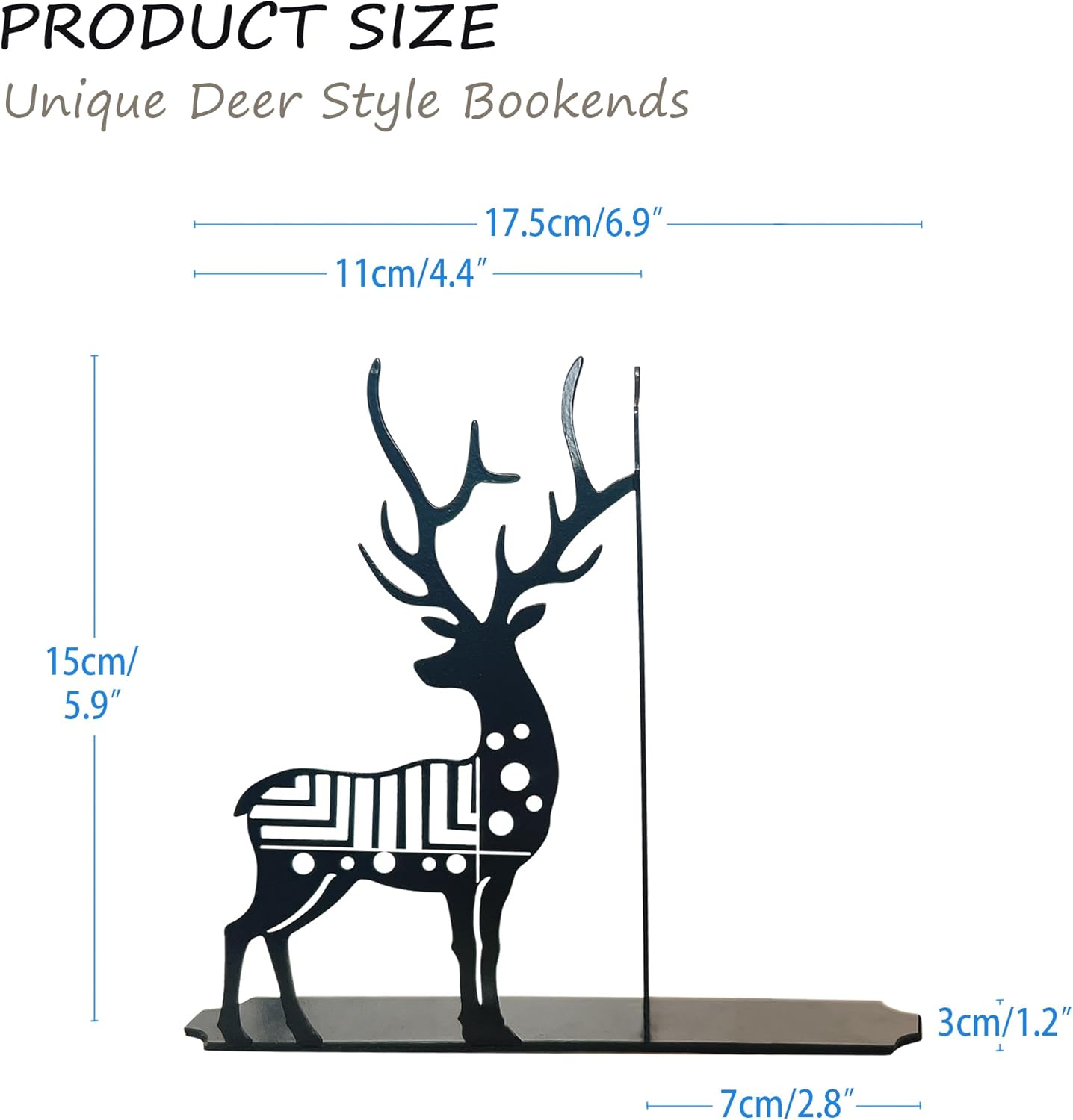 Modern Deer Metal Bookends for Shelves,Black Bookends Gifts for Book Lovers Men/Readers Women/Comic Book Fans/Kids, Decor for Bookshelf Kids Room Desk Accessories, Set of 2