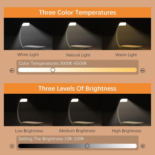 Portable LED Reading Lights, Eye Caring 3 Color Temperatures and Dimming Brightness Book Lights, Lightweight USB Rechargeable Clip-On Lamp for Book Lovers Night Reading (White)