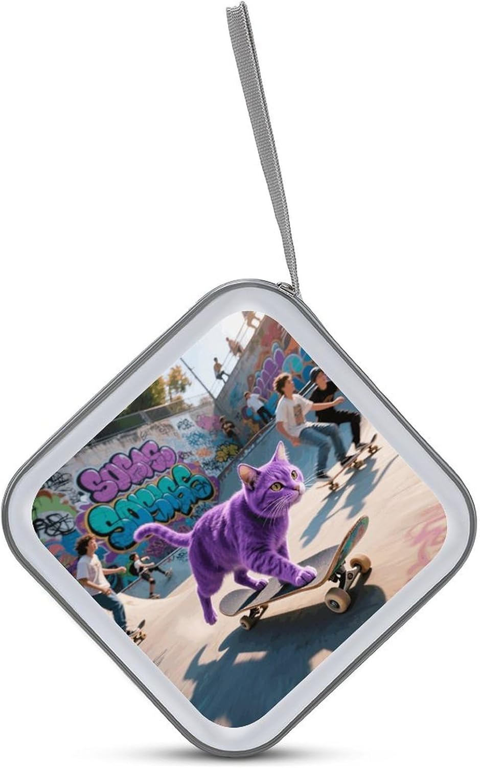 Skate Cat CD Case Portable Zipper CD Case 40 Capacity Hard Plastic DVD Cases Holder Large Storage Disc Wallet Bag for Car Home Travel DVD Collection Bag