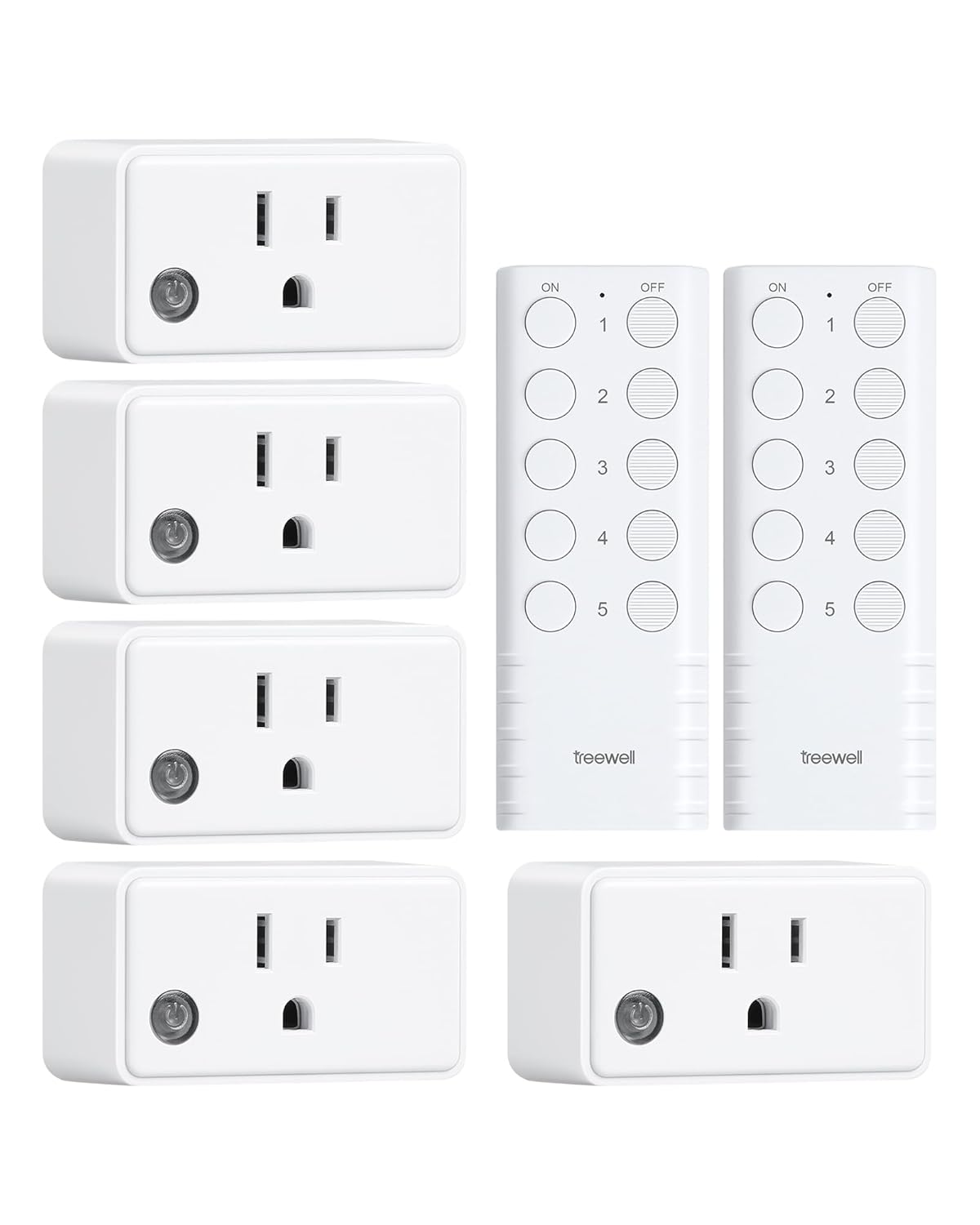 Remote Control Outlet, 200FT Long Range Wireless Light Switch, Mini Remote Outlet Plug, 15A/1875W High-Power for Lamps, Lights, Household Appliances, FCC & ETL Listed (5 Outlets + 2 Remotes)