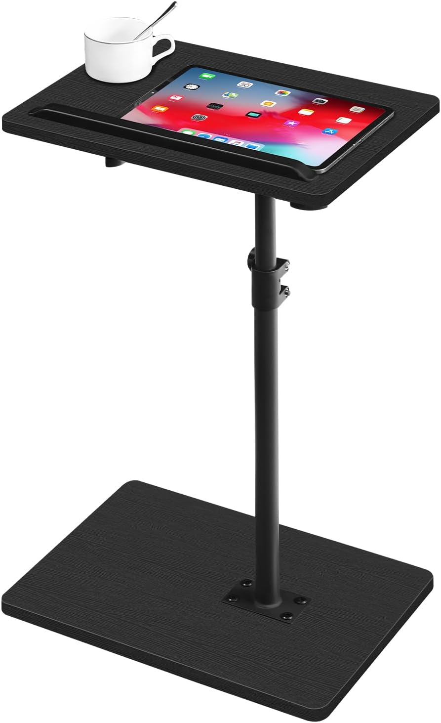 TV Tray Table, Sofa Armrest Tray Table for Couch, 360° Swivel Height Adjustable End Table, Snack Side Table with Phone and Tablet Slot, C Shaped Black ETBK4501