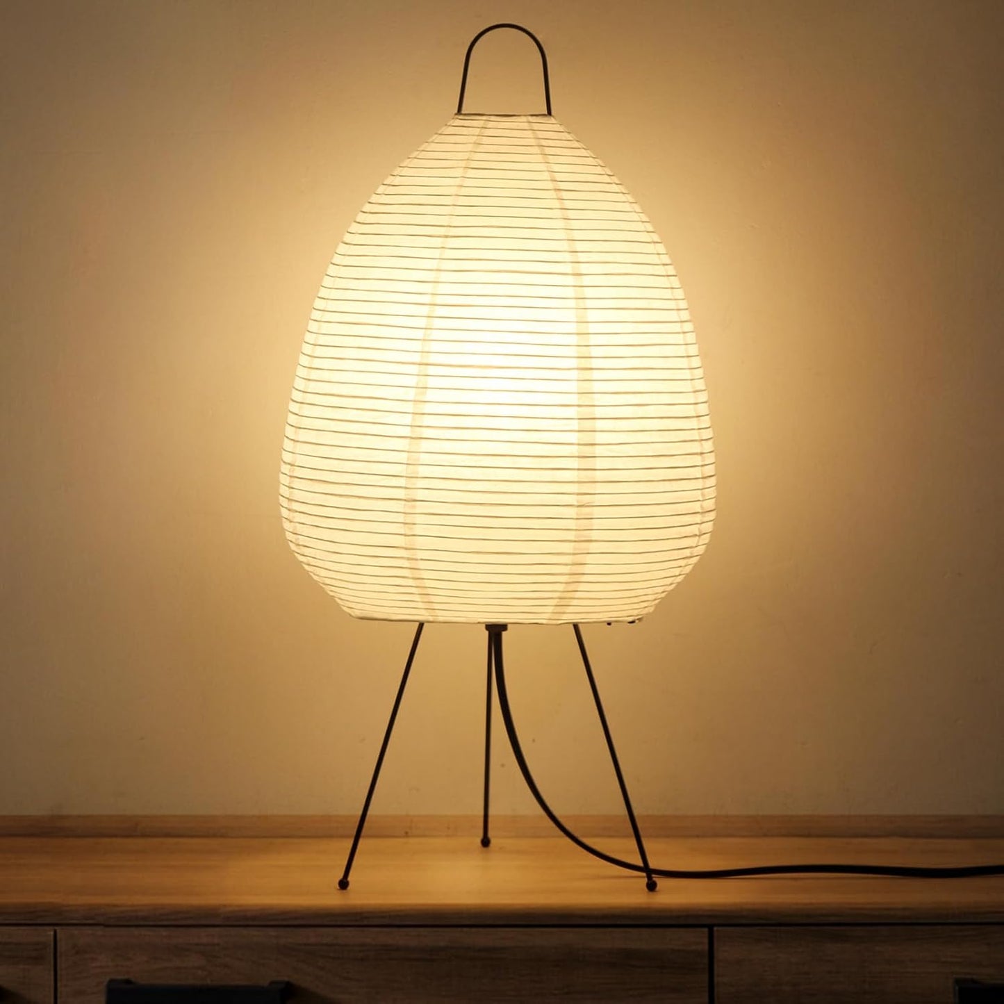 Rice Paper Lamp, Japanese Paper Lantern for Bedroom/Table/Office Soft Light, Noguchi Lamp for Wabi-Sabi Decor, Paper Table Lamp with Bulb