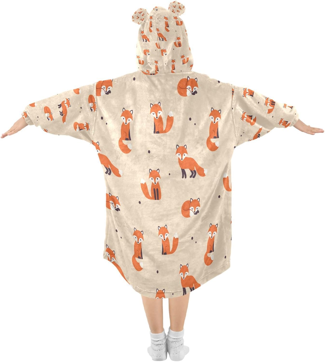 YETTASBIN Fox Wearable Blanket Hoodie for Kids, Oversized Soft Cozy Flannel Sweatshirt Blanket with Pocket