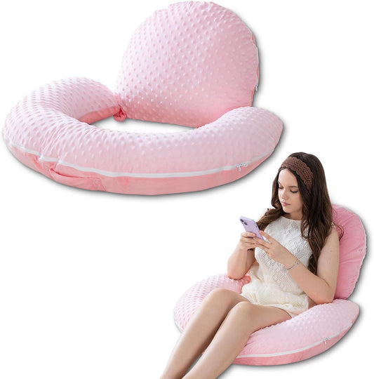INSEN Reading Pillow with Back Support, Sit Up Bed Pillow for Reading, Nursing & Relaxation, for Adults, Moms and Kids, Pink Bubble Velvet