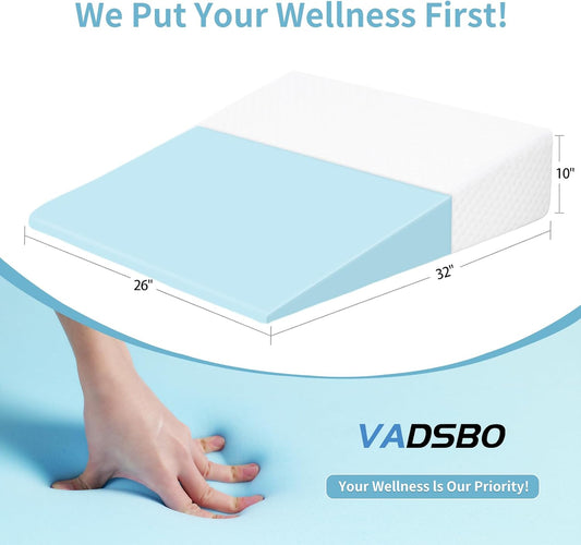 Wedge Pillow, Bed Wedge Pillows for Sleeping, Snoring, Back Support, After Surgery, Foam Triangle Pillow, Removable Washable Cover (White, 10in)