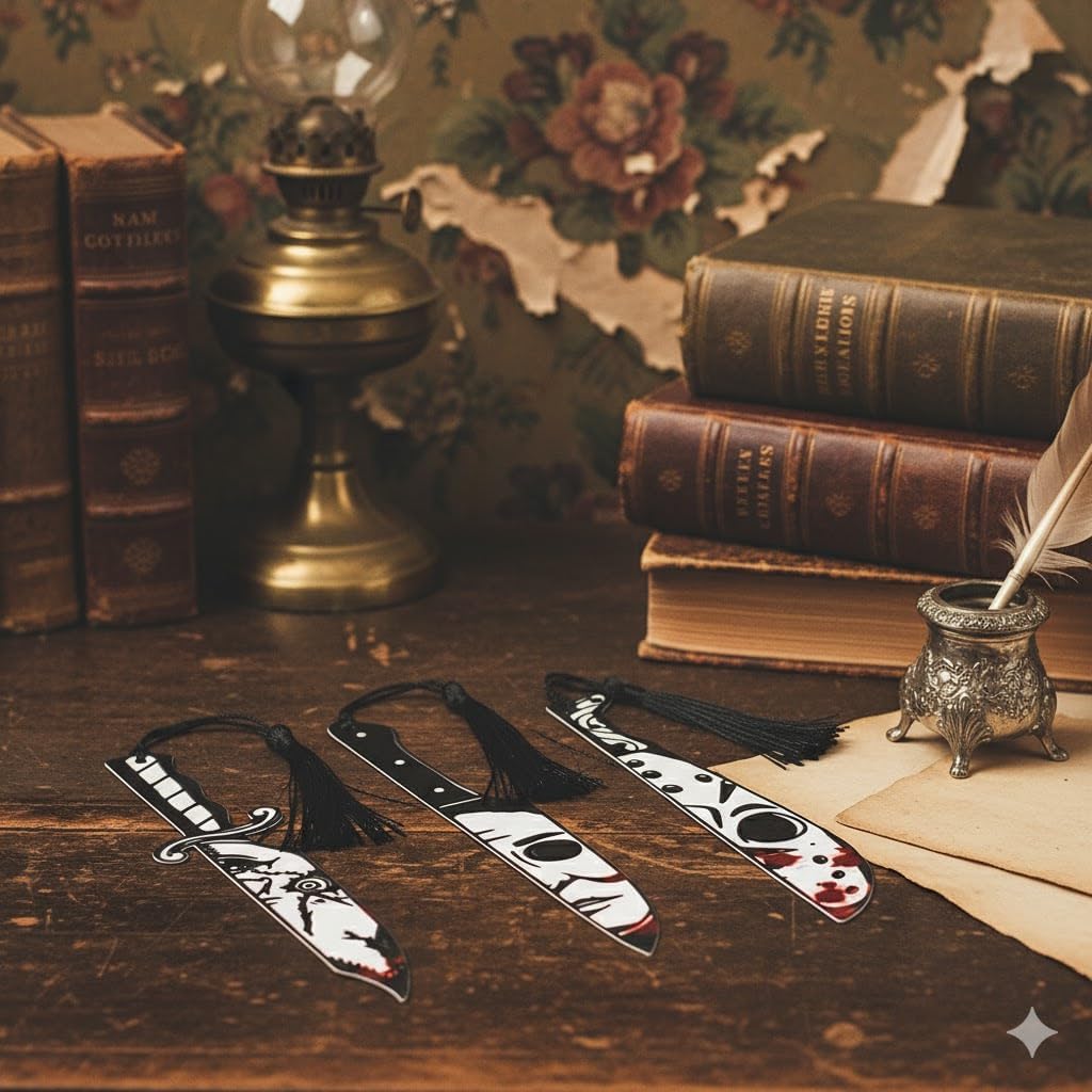 Horror Movie Knife Acrylic Bookmark, Gothic Ghostface Dagger Bookmarks,Book Lover Book Mark Halloween & Christmas Gift (4pcs Horror)