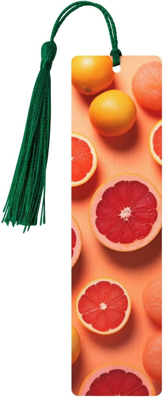Pile of Grapefruit Slices Bookmarks Gifts for Women Men, Wooden Bookmarks for Book Lovers, Vintage Book Marks Ornaments with Tassel, Unique Personalized Reading Page Markers Dark Green
