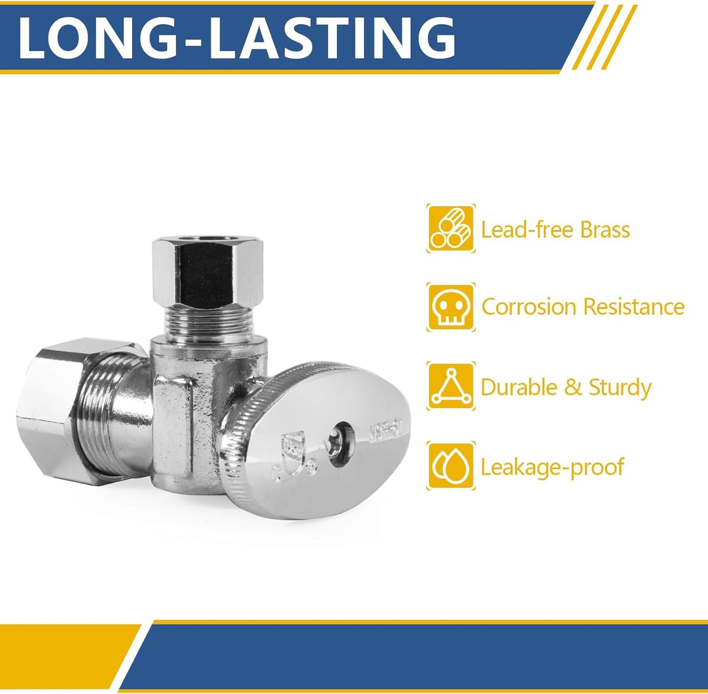 10 Pack Angle Stop Valve,1/4 Turn Water Shut Off Valves,1/2" Nominal (5/8" OD) Compression Inlet x 3/8" OD Compression Outlet Shut-off Valve Plumbing(VALVE116-10Pack)