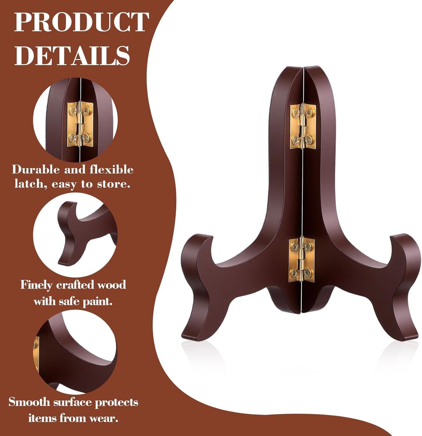 2 PCS Plate Stands for Display, 4" Wooden Plate Holder Foldable Picture Frame Stand Decorative Small Plate Stand for Display Picture Frame Book Dish Artwork Easels