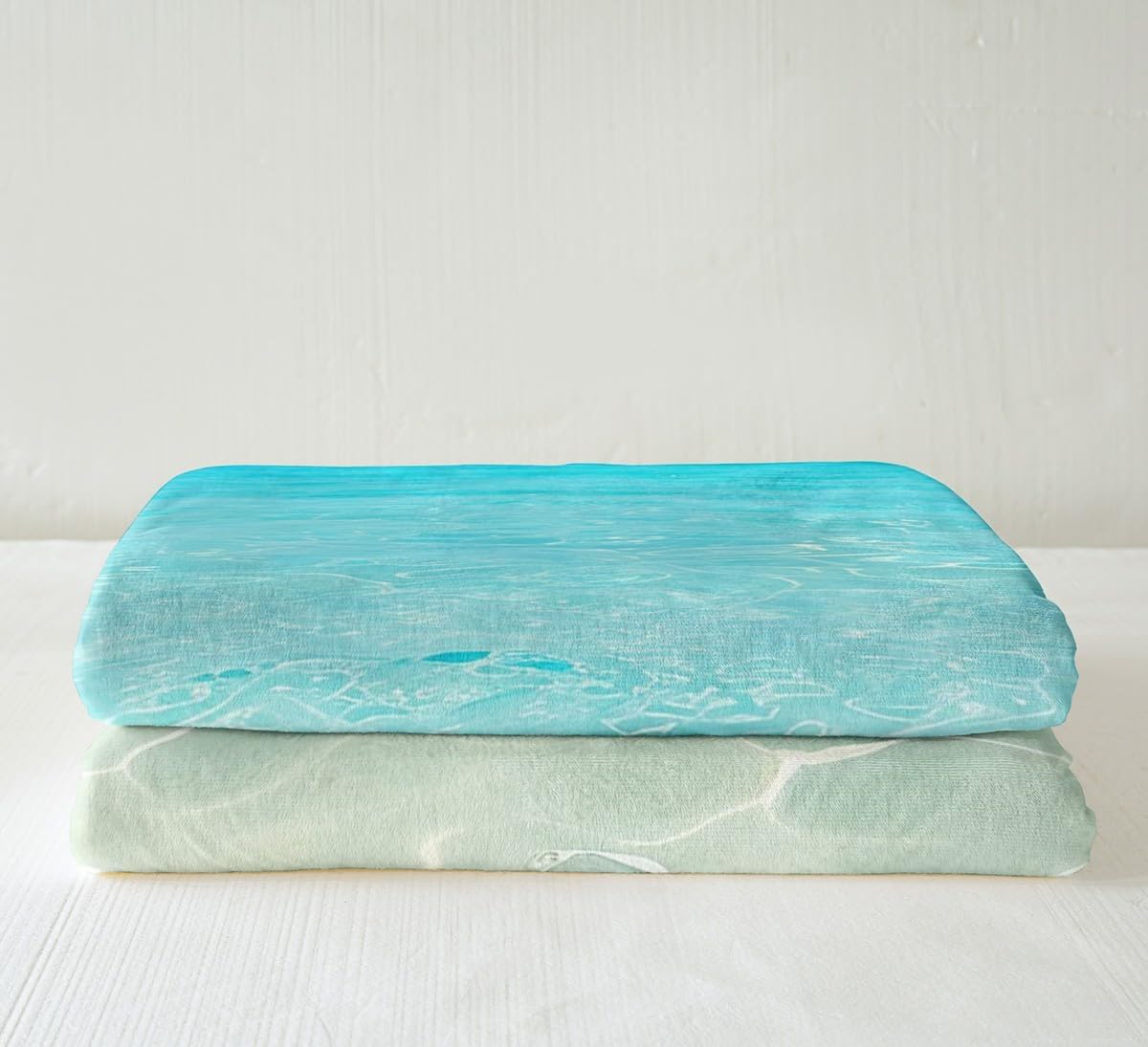 Clear Sea Water Print Sherpa Fleece Blanket Blue Ocean Gold Undersea Sand Throw Blanket Hawaii Seaside Fuzzy Soft Blanket Bed Couch,Twin Size (60 x 80 Inches)