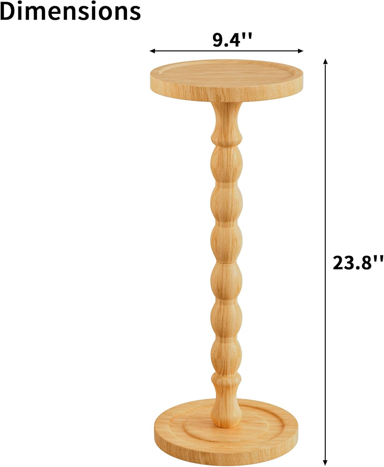 Solid Wood Drink Table, Rubber Wood‌ Small Round Side Table for Small Spaces, Martini Tables, Pedestal End Tables for Living Room, Bedroom, Corners, and Office (Natural, 9.4 inch)