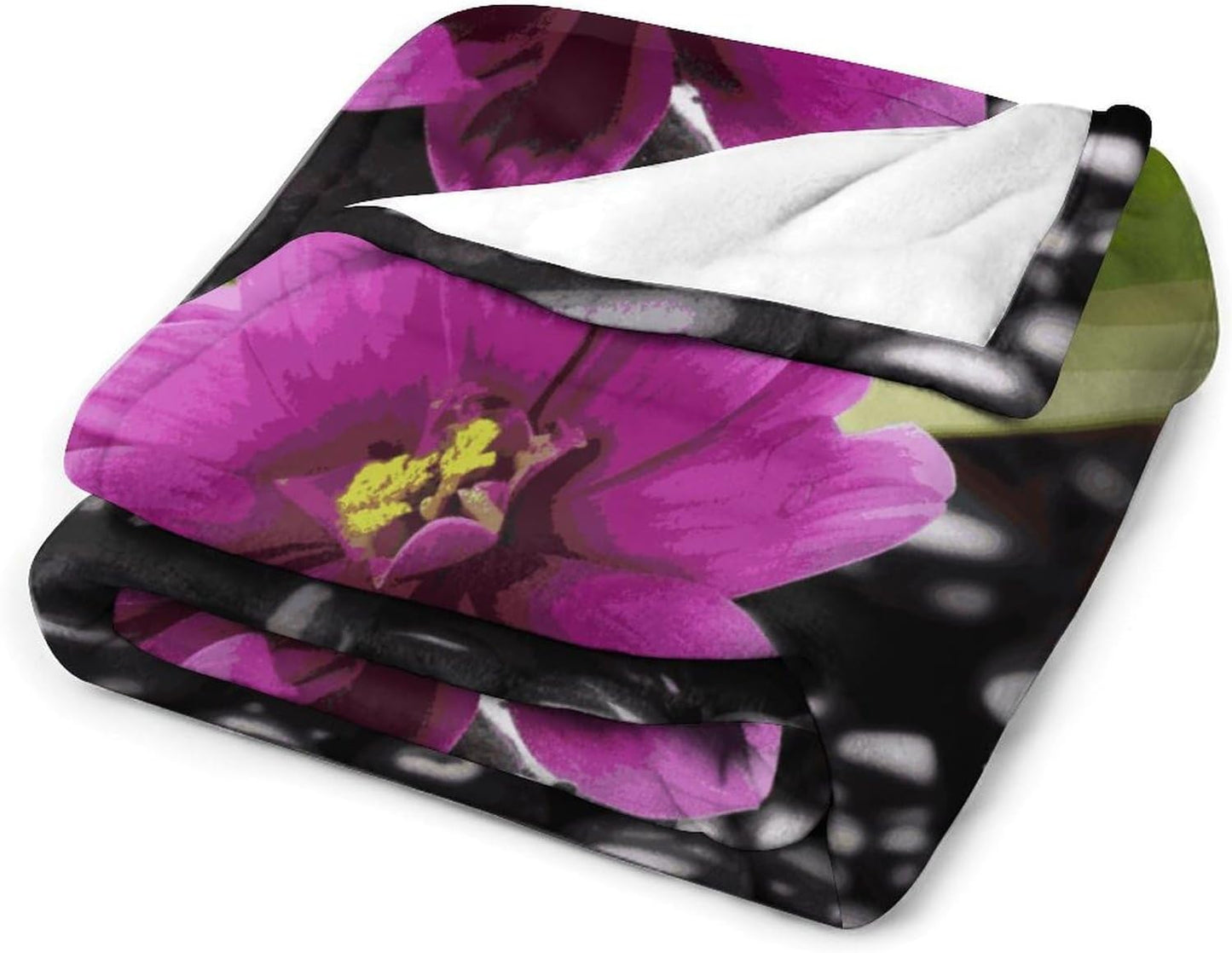 Purple Flower with Black Stone Blanket Super Soft Lightweight Throw Blanket Cute Cozy Warm Bed Blanket Decorative Fuzzy Blanket All-Season Home Decor Gift for Sofa Couch Living Room 60"*80"（150*200cm）