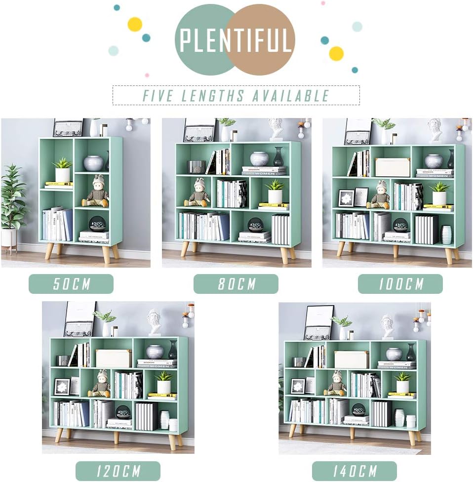 IOTXY Wooden Open Shelf Bookcase - 3-Tier Floor Standing Display Cabinet Rack with Legs, 8 Cubes Bookshelf, Tiffany-Green | Display Cabinet, Rack, with Legs, Bookshelf