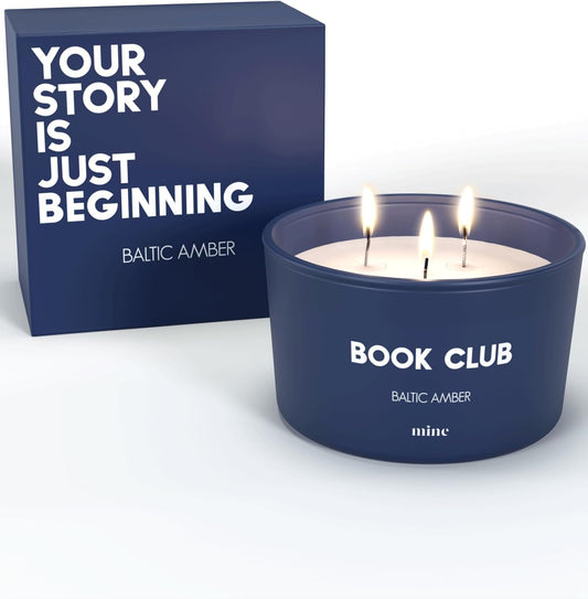 Themed Scented Candles with Gift Box for Home Decor - 8oz Soy Wax 3 Wick Candle (Book Club)