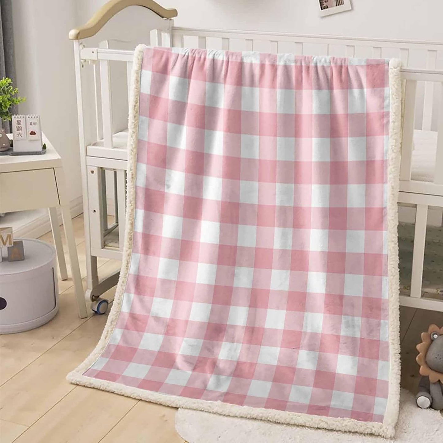 Valentine's Day Sherpa Throw Blankets Romantic Love Flannel Fleece Blanket Pink Buffalo Check Plaid Soft Cozy Warm Reversible Fluffy Plush Blankets and Throws for Couch Bed Sofa All Season 40x50