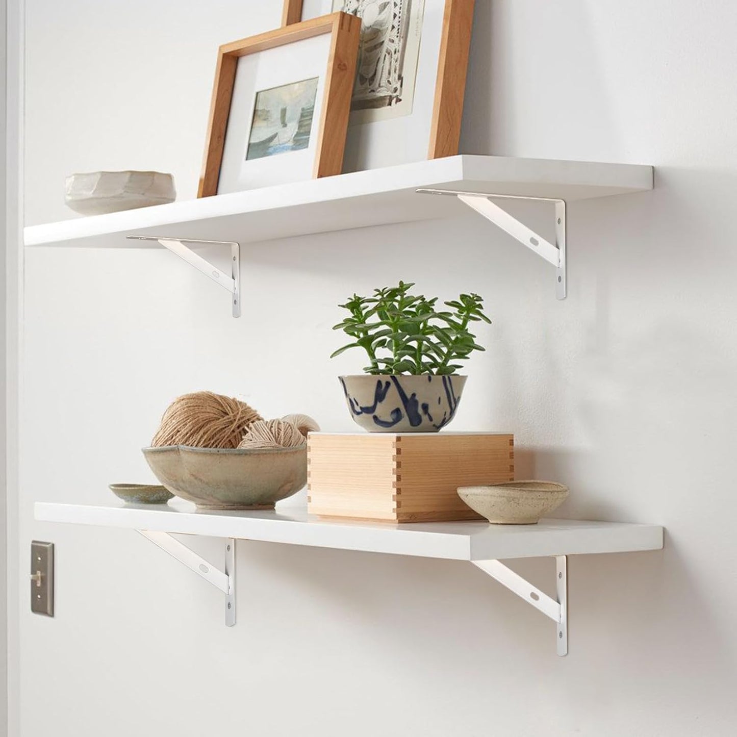8 Pcs Heavy Duty Floating Metal Shelf Brackets, L Shaped Wall Mount Shelves Support Angle Brackets (3.7 x 6 inch White)