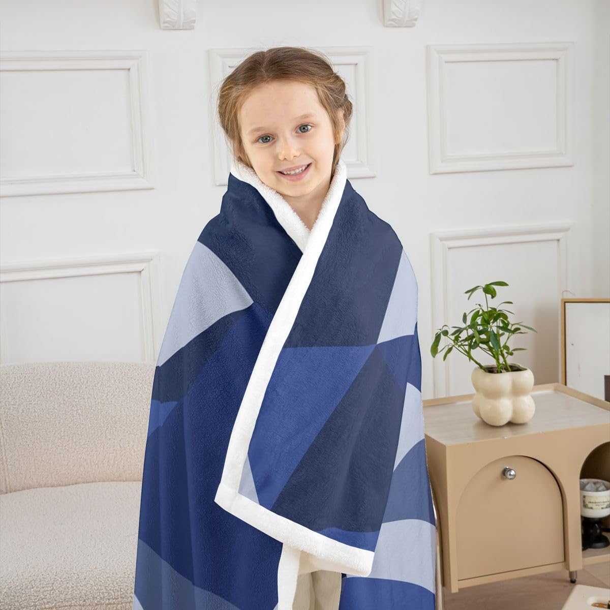 Feelyou Geometric Sherpa Throw Blanket for Couch Blue Black Super Soft Cozy Fleece Abstract Blanket for Winter, Plush Throw Modern Art Baby 30"x40" Luxury All Season