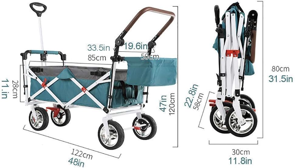 Tricycle Gift Kids Trike, Foldable Outdoor Transport Cart for Kids with Adjustable Telescopic Bar, Removable Shade Canopy, Garden Trolley for Shopping Grocery