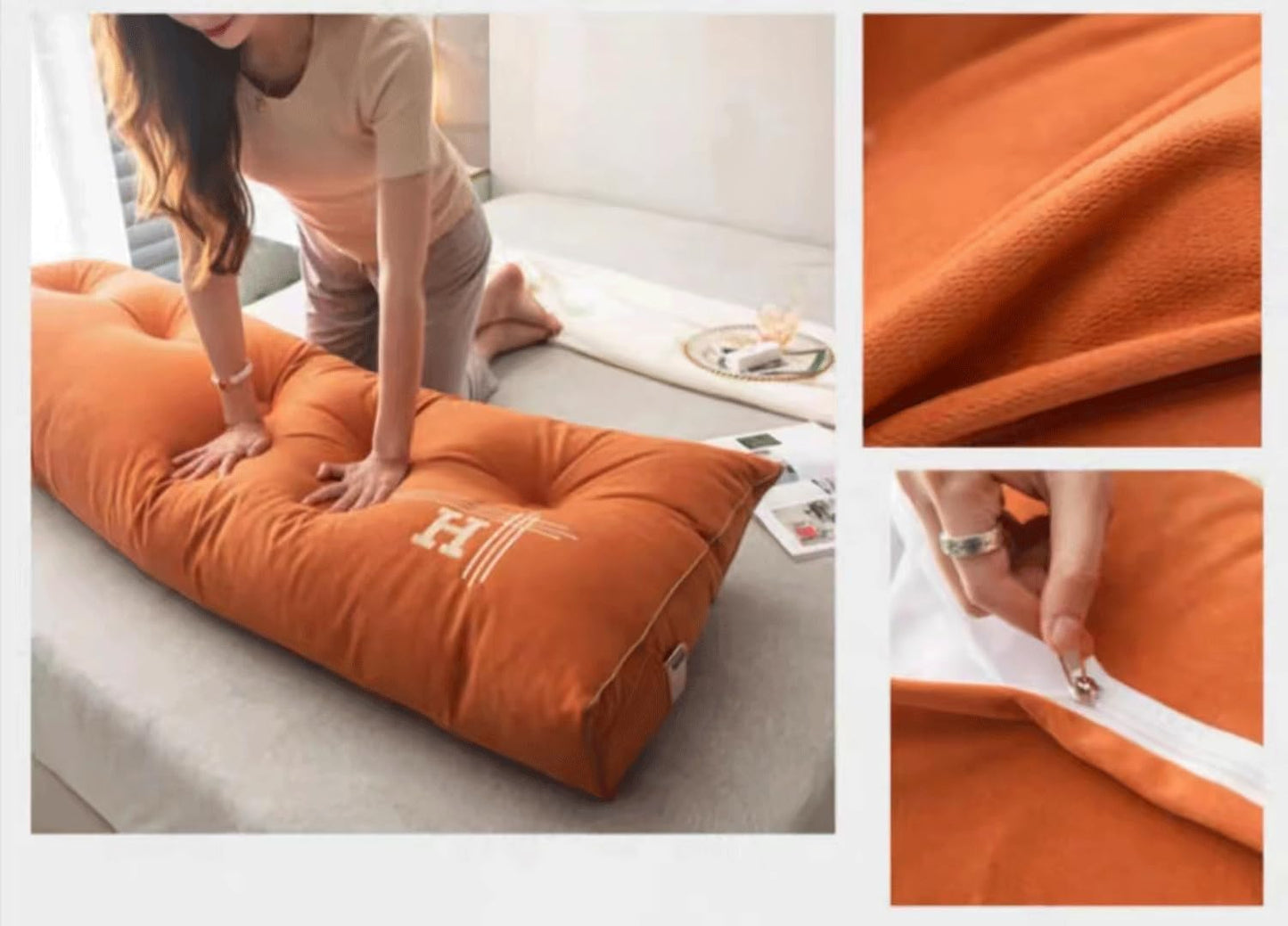Wedge Headboard Pillow Triangular Reading Pillow Recliner Backrest Cushion Wedge Headboard Cushion Waist Positioning Upholstery Backrest Pillow(Size:80x50x20cm,Color:Orange)