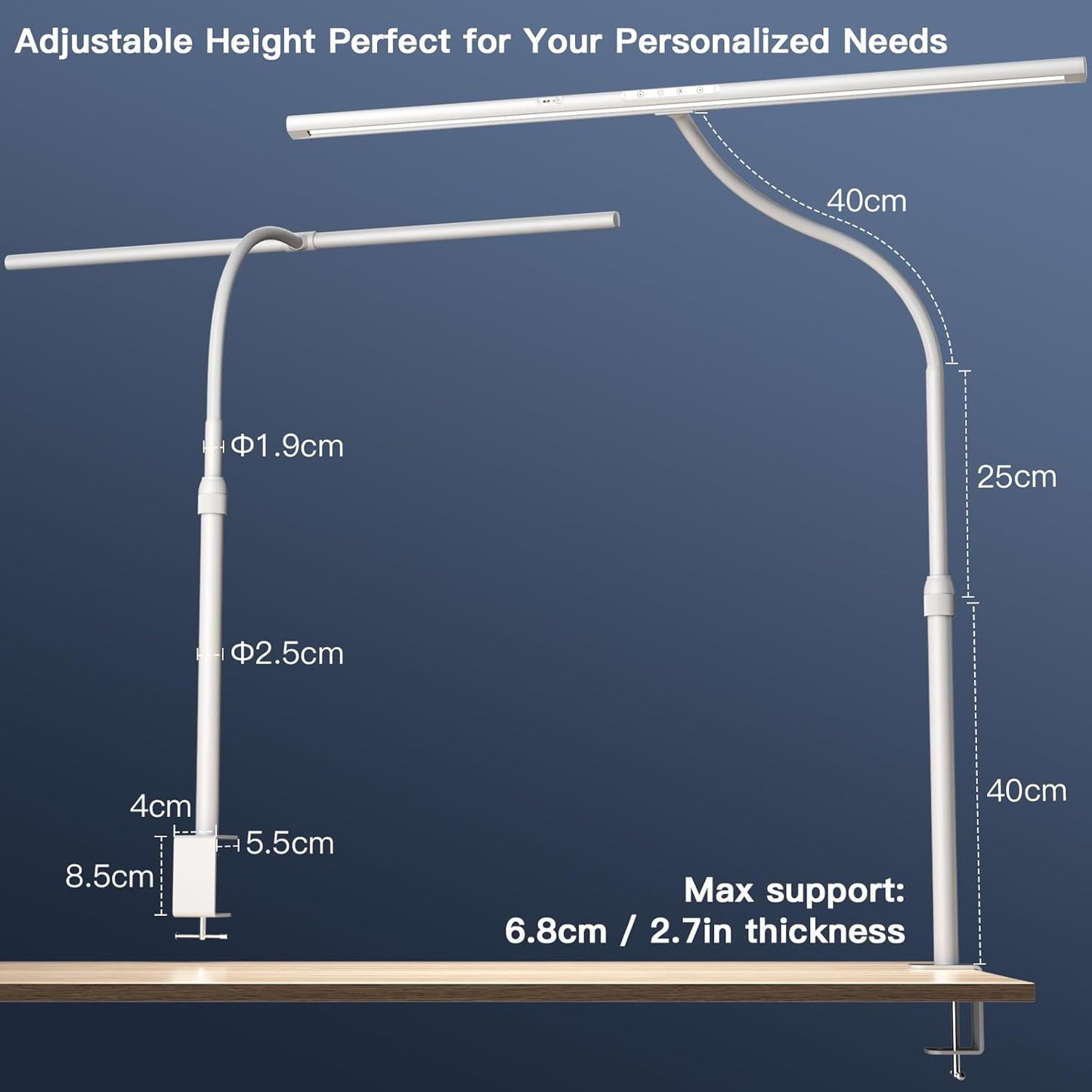 Desk Lamp, 31.5" Desk Light for Home Office, Brightest 24W, Gesture Sensor & Remote Control, Dimmable & Color Temperature, Monitor Light Bar with Telescopic Rod, Height Adjustable