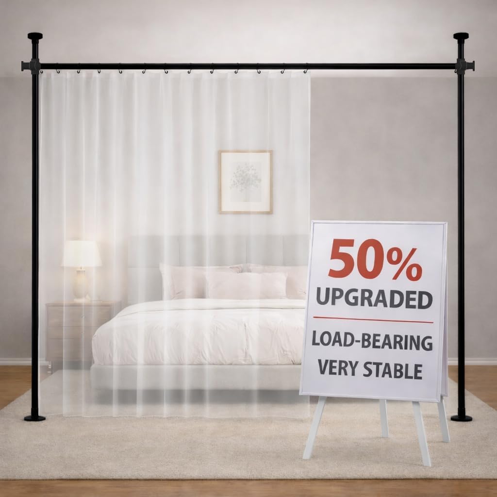 Tension Curtain Rods No Drill Adjustable Room Divider, Tension Rod for Room Separator and Partition Room Dividers, Easy Installation for Bedroom & Apartment (Black - W35-100 × H43-120 in)