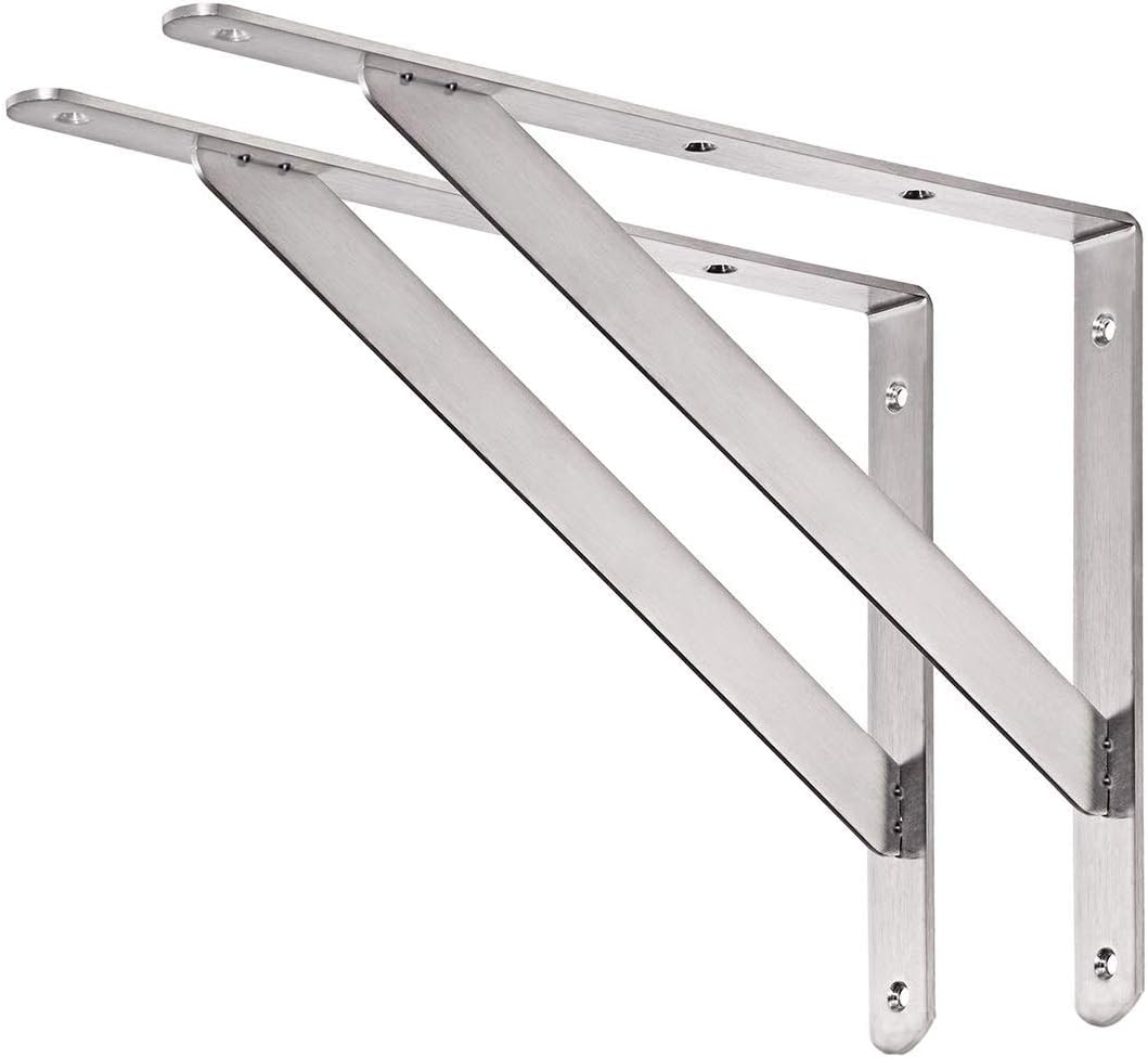 CLT Shelf Bracket 18” x 12" Max Load: 550 lb Heavy Duty Stainless Steel Solid Shelf Support Corner Brace Joint Right Angle Bracket, Space Saving DIY Bracket Pack of 2
