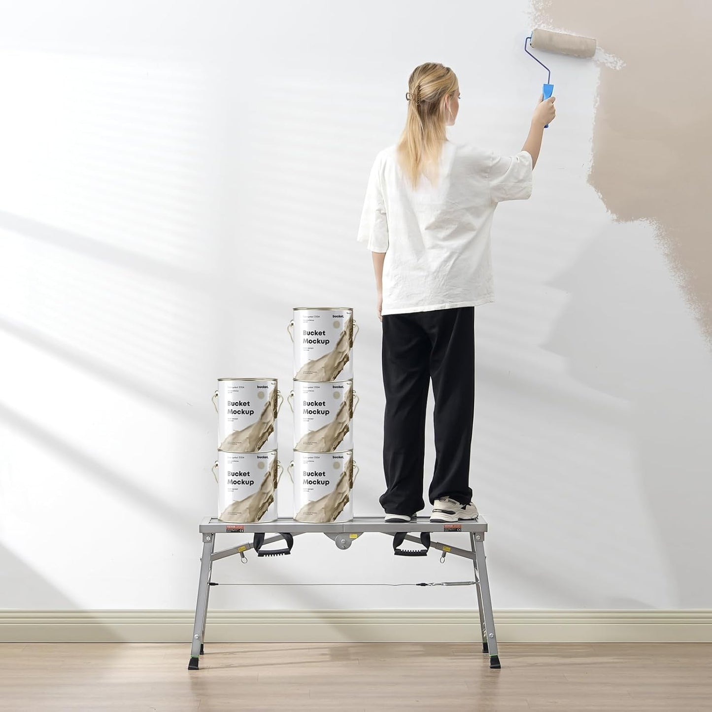 VEVOR Work Platform, 39"x 12" Portable Scaffolding Platform, Folding Steel Step Ladder Adjustable Height 19.7”-29.1”, 400 lbs Load Capacity, Non-Slip Drywall Painting Stool for Cleaning &Washing