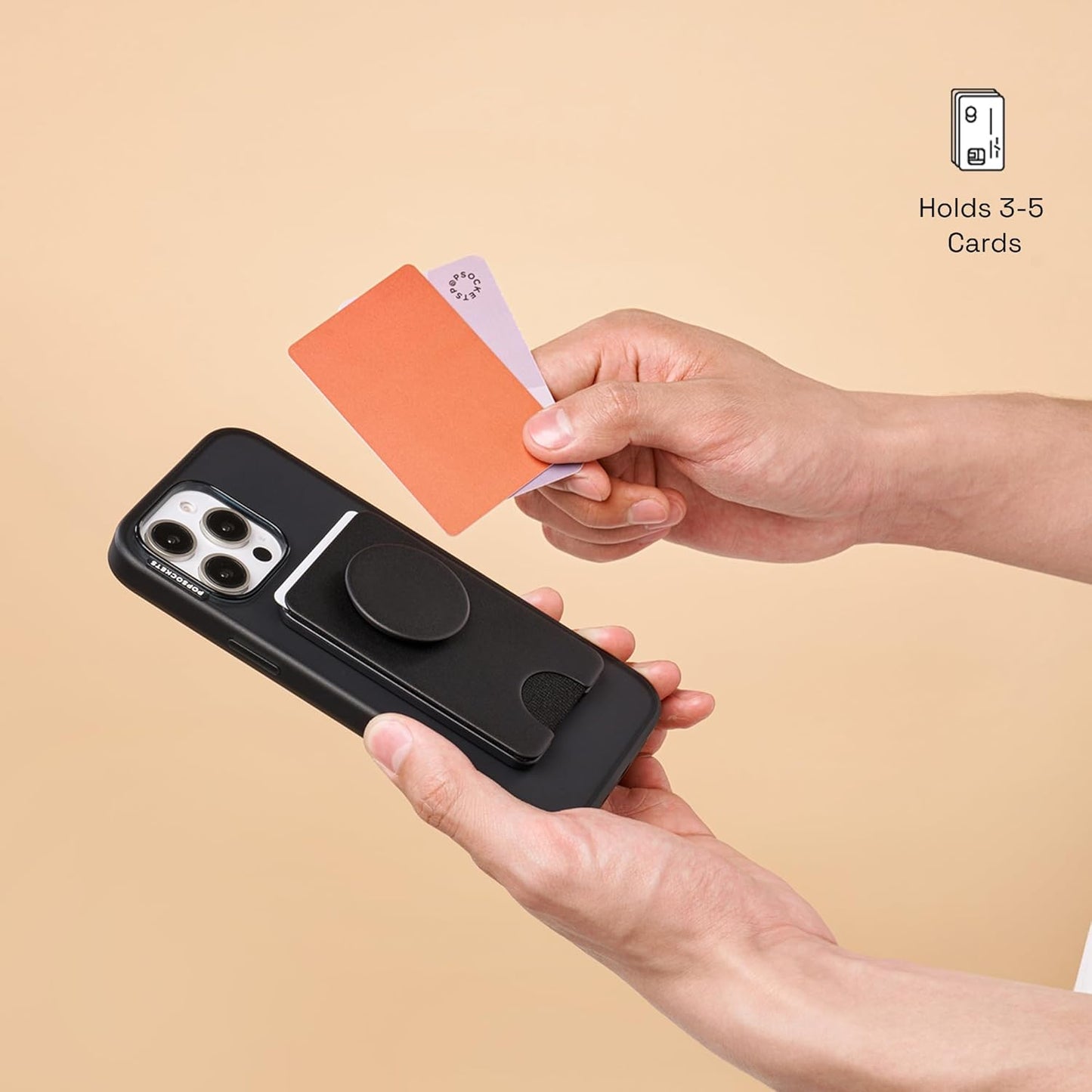 PopSockets Adhesive Phone Wallet and Card Holder with Grip, Black - Black
