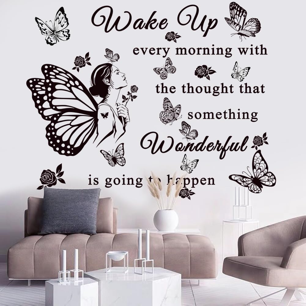 Inspirational Quote Decals: 'Wake Up... Wonderful Happening' Vinyl Wall Sticker for Office, Classroom Decor