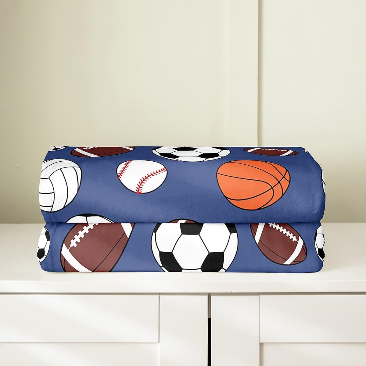 Feelyou Ball Game Sports Fleece Throw Blanket Throw 50"x60" Kids Football Baketball Baseball Flannel Blanket Plush Fuzzy for Sofa Couch Boys Girls Teens Pale Blue All Season