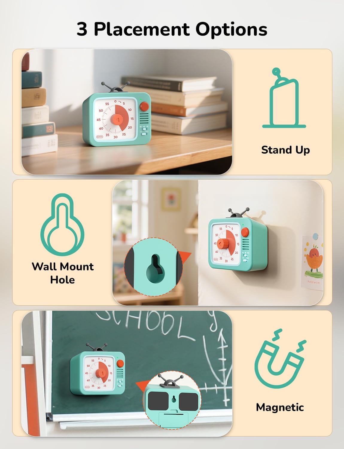 LIORQUE Visual Timer for Kids with Pause Function, 60-Minute Countdown Timers for Classroom Office Kitchen with Silent Operation, Kids Timer for Teaching
