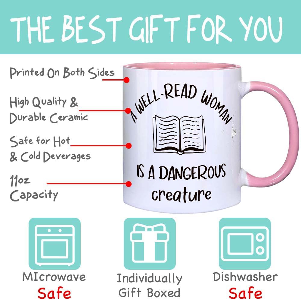 Book Lover Gifts for Women A Well - Read Women is A Dangerous Creature Mug 11 OZ - Book Gifts for Readers, Librarians - Birthday Gift for Her, Best Friend