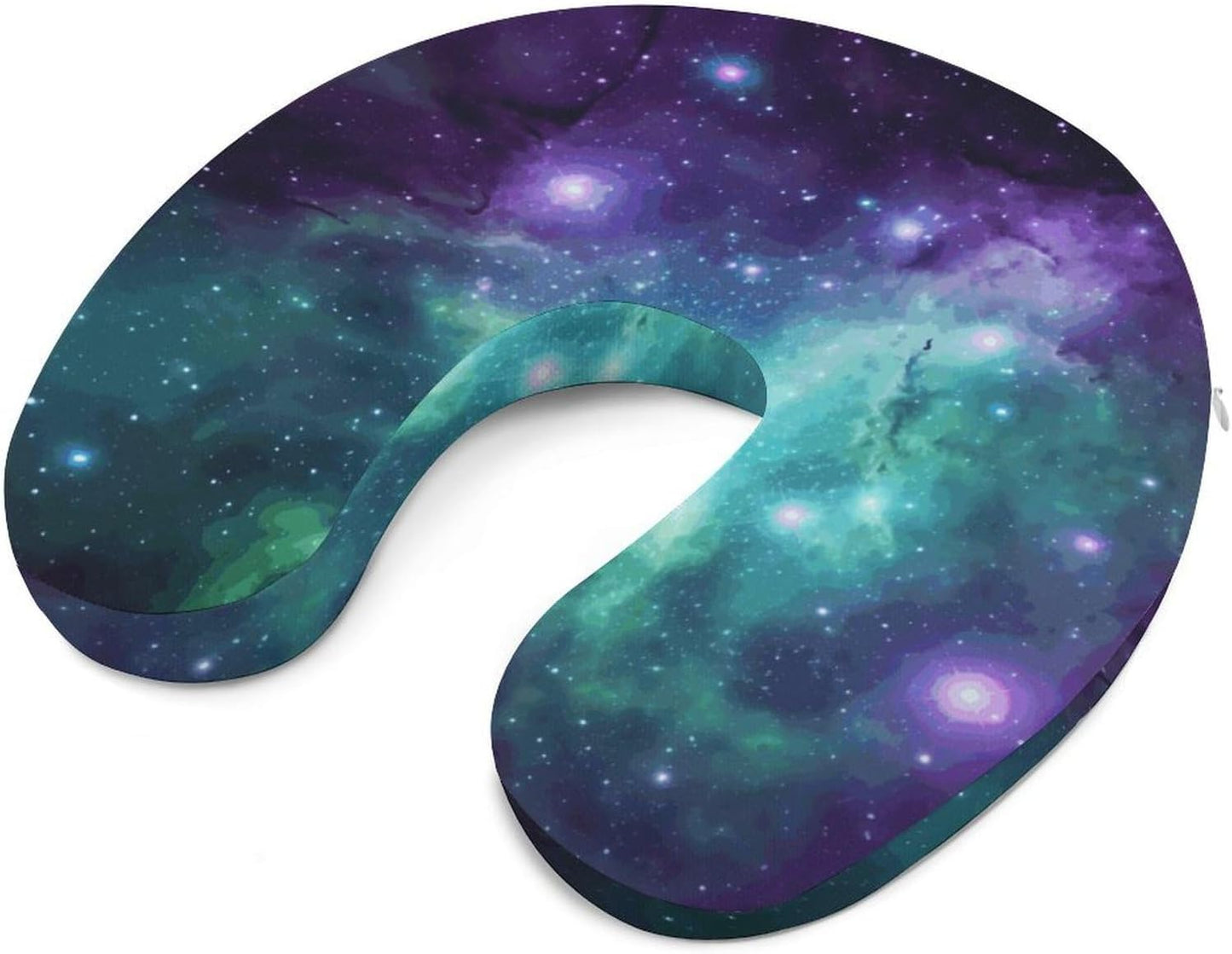 Green Blue Purple Galaxy Neck Pillow Memory Foam U Shaped Pillows Portable Pillows for Shoulder Travel Head Support Pillow with Concealed Zipper for Airplane Car Home Office
