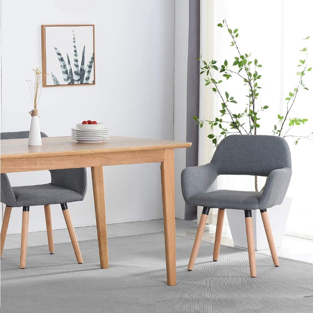Comfortable Chair Dining Chairs,Mid-Century Modern Cotton Linen Upholstered Lounge Chair Makeup Stool,Accent Arm Chairs with Solid Wood Legs,for Restaurant/Pub/Cafe/Living Room/Hotel/Kitchen Leisur