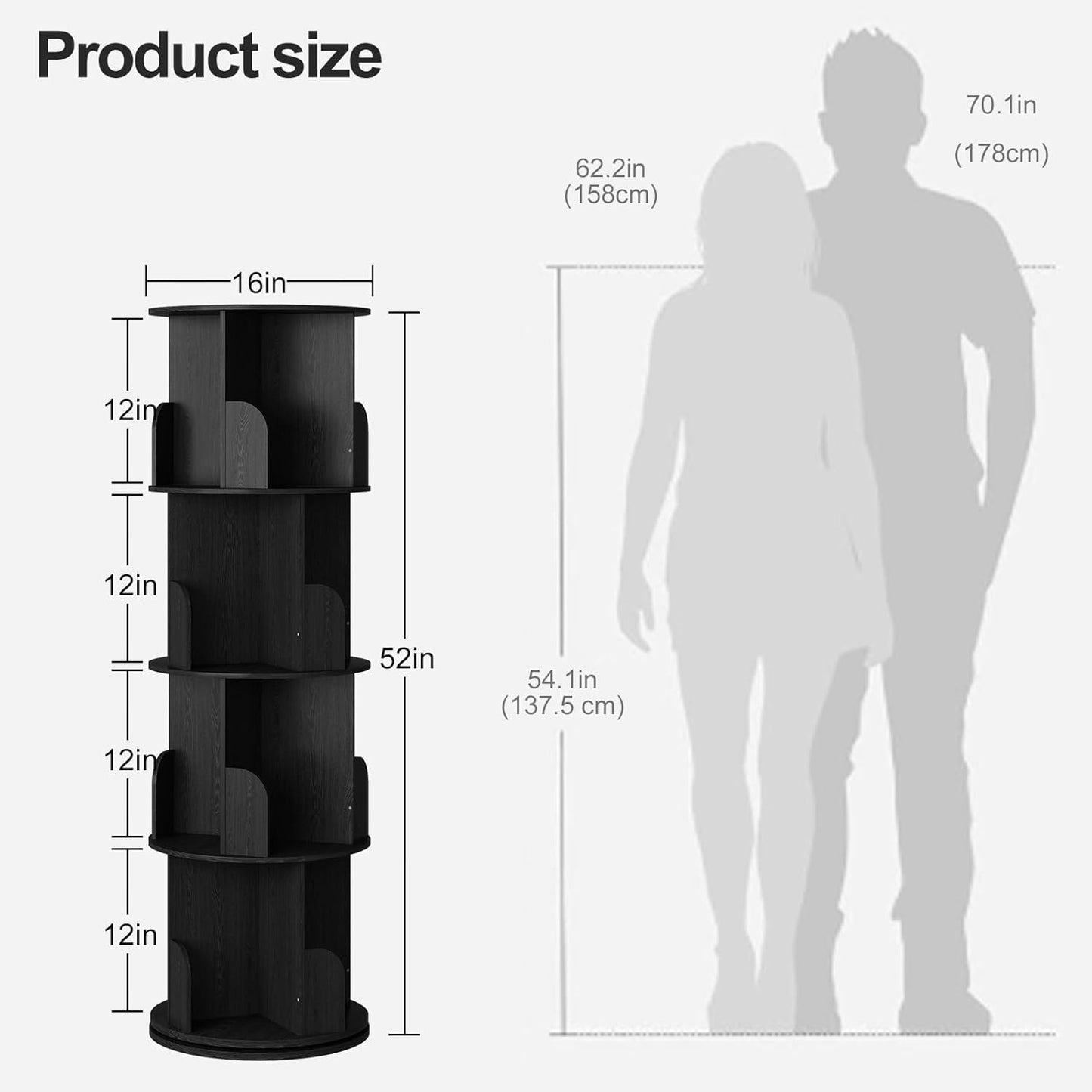 360°Rotating Bookshelf,4 Tier Corner Bookcase,Book Shelf,Floor Storage Wood Organizer for Sturdy,Home Office,Living Room,Bedroom,Kids Room