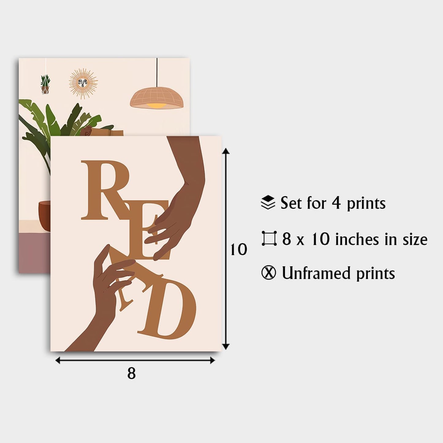 NIIORTY Afro Girl Reading Book Wall Art, African American Wall Art, American Minimalist Boho Canvas Posters for Girls Dorm Room Woman Bedroom Decor, Set of 4-8 x 10 inches, Unframed