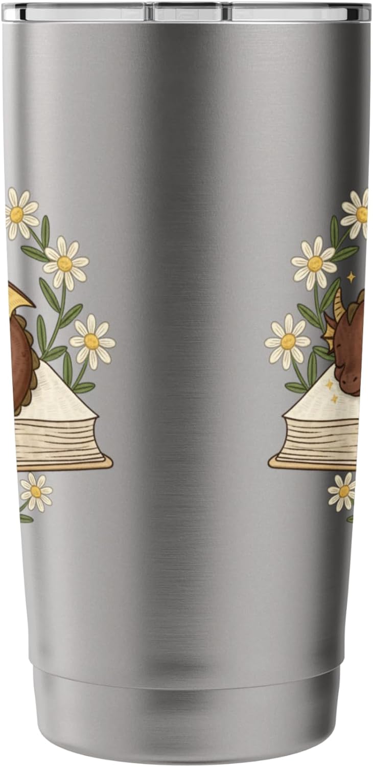 Sleeping Dragon On Book Reader Fantasy Lover Stainless Steel Insulated Tumbler