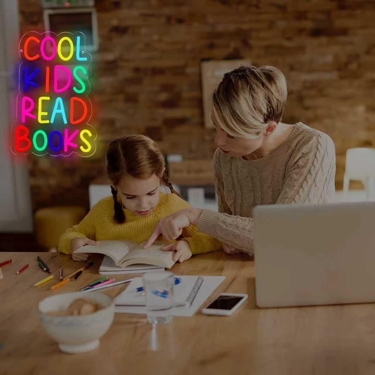Cool Kids Read Books Neon Signs USB Powered for Wall Decor，Books Neon Light Sign for Reading Room Hanging Decorations Library Classroom Read Corner Decor, Bookish Gifts