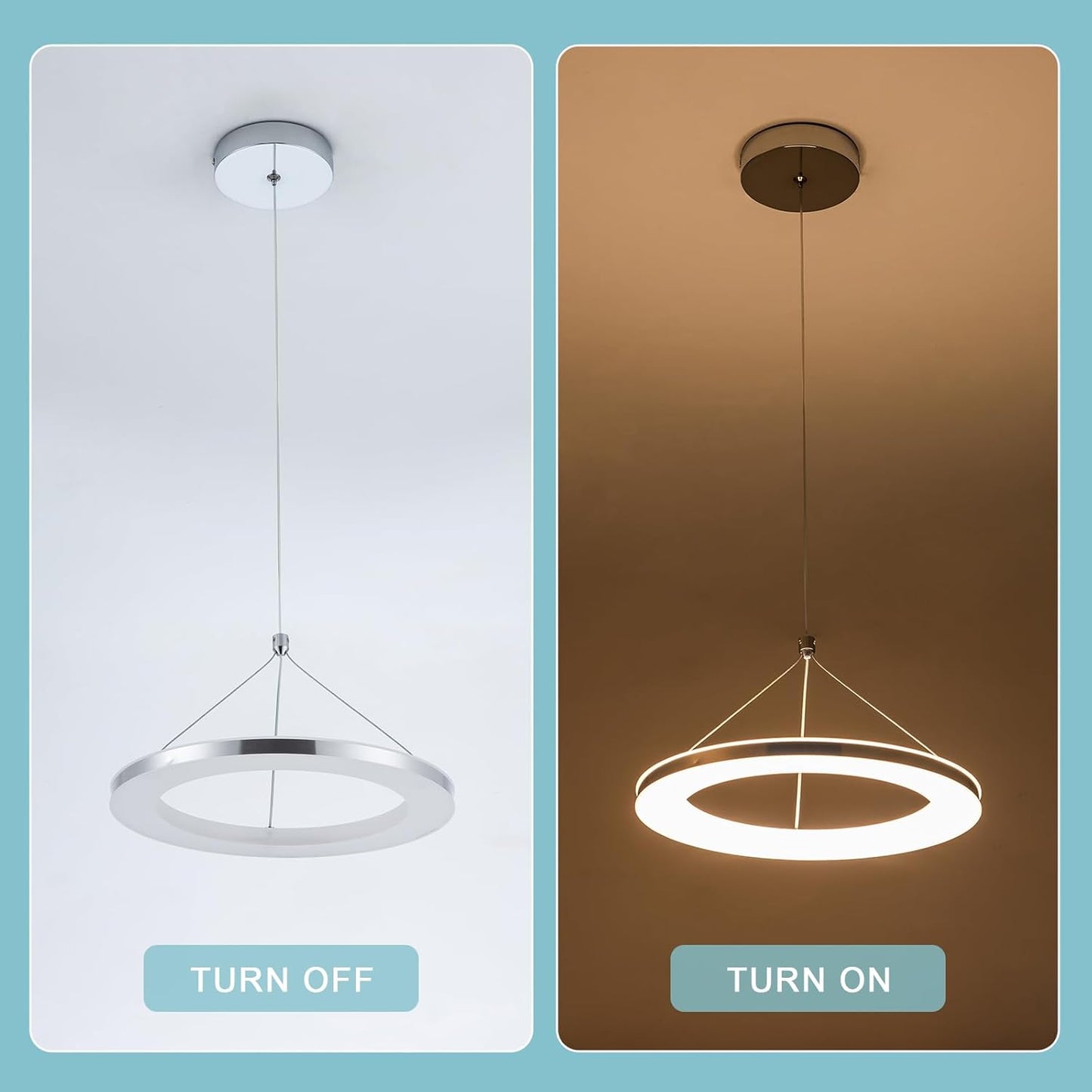 CHYING LED Pendant Lights Kitchen Island, 11.8" 15W Warm White Modern Ring Chandelier, Adjustable Height Silver Hanging Pendant Ceiling Light for Dining Room Bedroom Hallway Entryway, 3000K